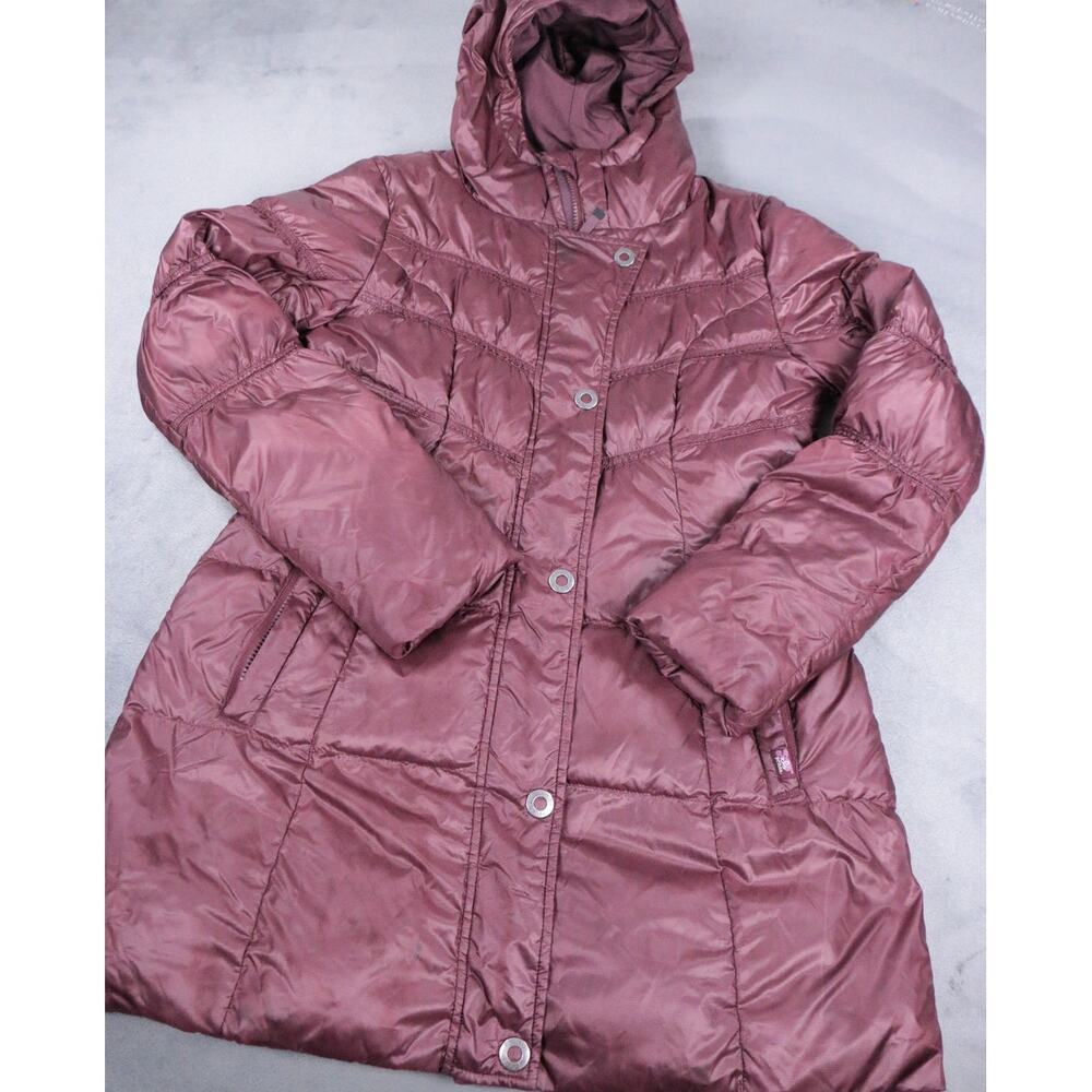 PrAna Womens Hooded Puffer Jacket Burgundy Down Filled Winter Coat Small